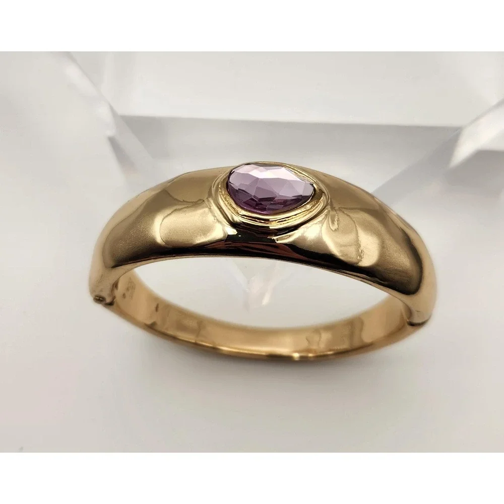 Robert Lee Morris RLM SOHO Gold Tone Hinged Bangle Bracelet Purple Crystal